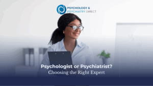 A graphic illustrating the difference between a Psychologist and a Psychiatrist to help solicitors choose the correct expert witness for a legal case.