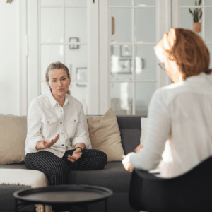 Two women talking to each other